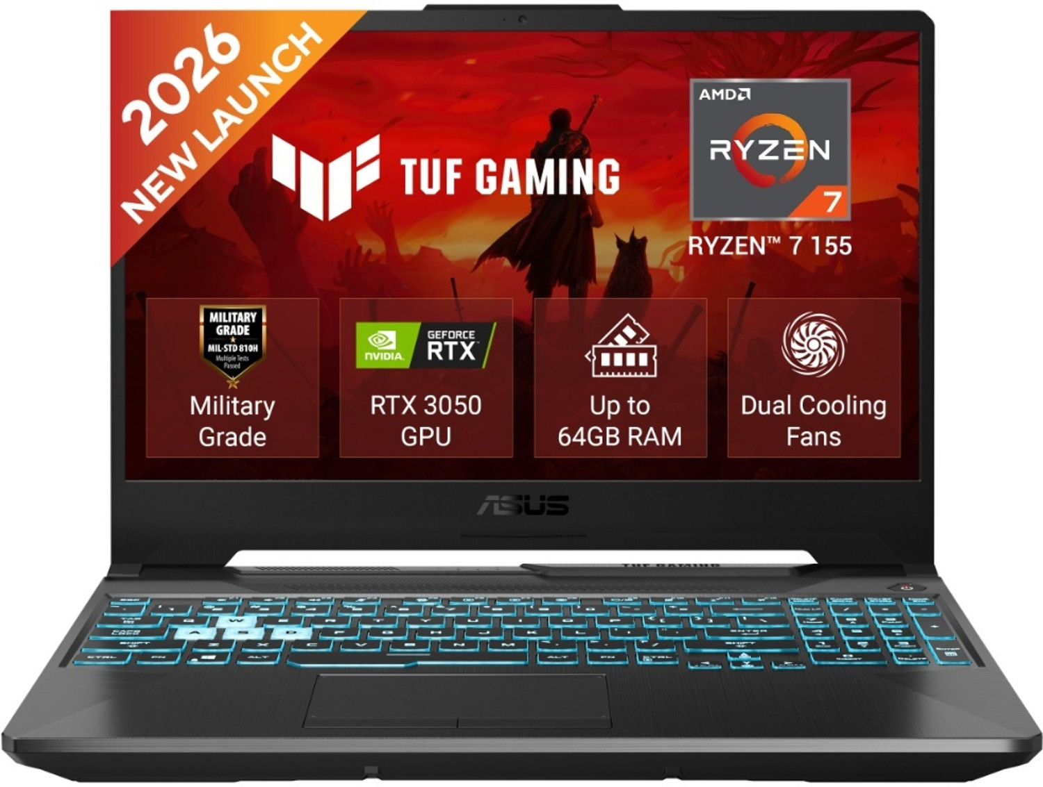 ASUS TUF Gaming A15 (2026) AMD Ryzen 7 155 - (16 GB/512 GB SSD/Windows 11 Home/4 GB Graphics/NVIDIA GeForce RTX 3050/144 Hz) FA506NCG-HN443WS Gaming Laptop (15.6 inch, Graphite Black, 2.3 kg) - Image 1