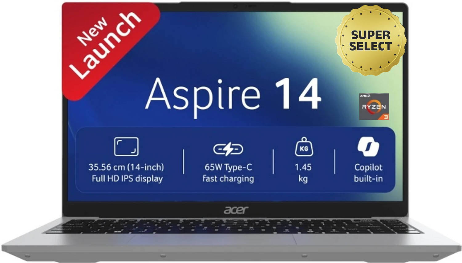 Acer Aspire 14 Ryzen 3 3200U 8GB 512GB SSD Windows 11 Silver - Image 1