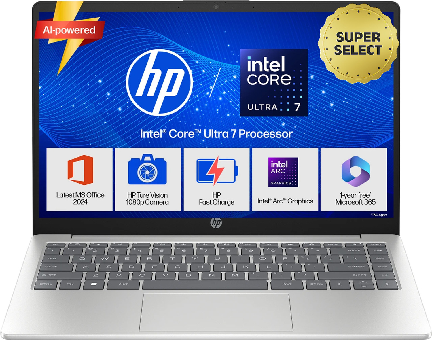 HP 14 AI PC Intel Core Ultra 7 155H 16GB 512GB Silver - Image 1