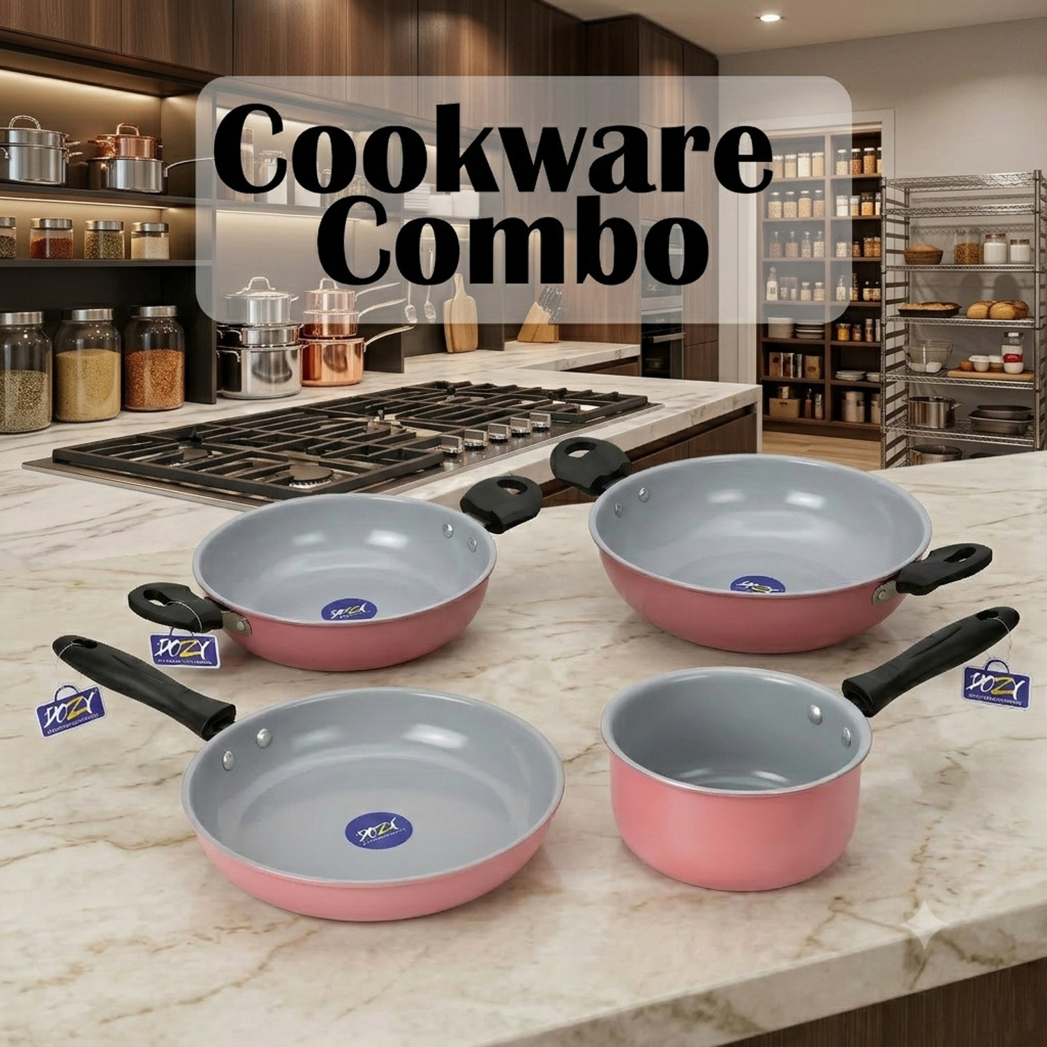 Dozy Induction Bottom Non-Stick Coated Cookware Set (Cast Iron, 4 - Piece) - Image 1