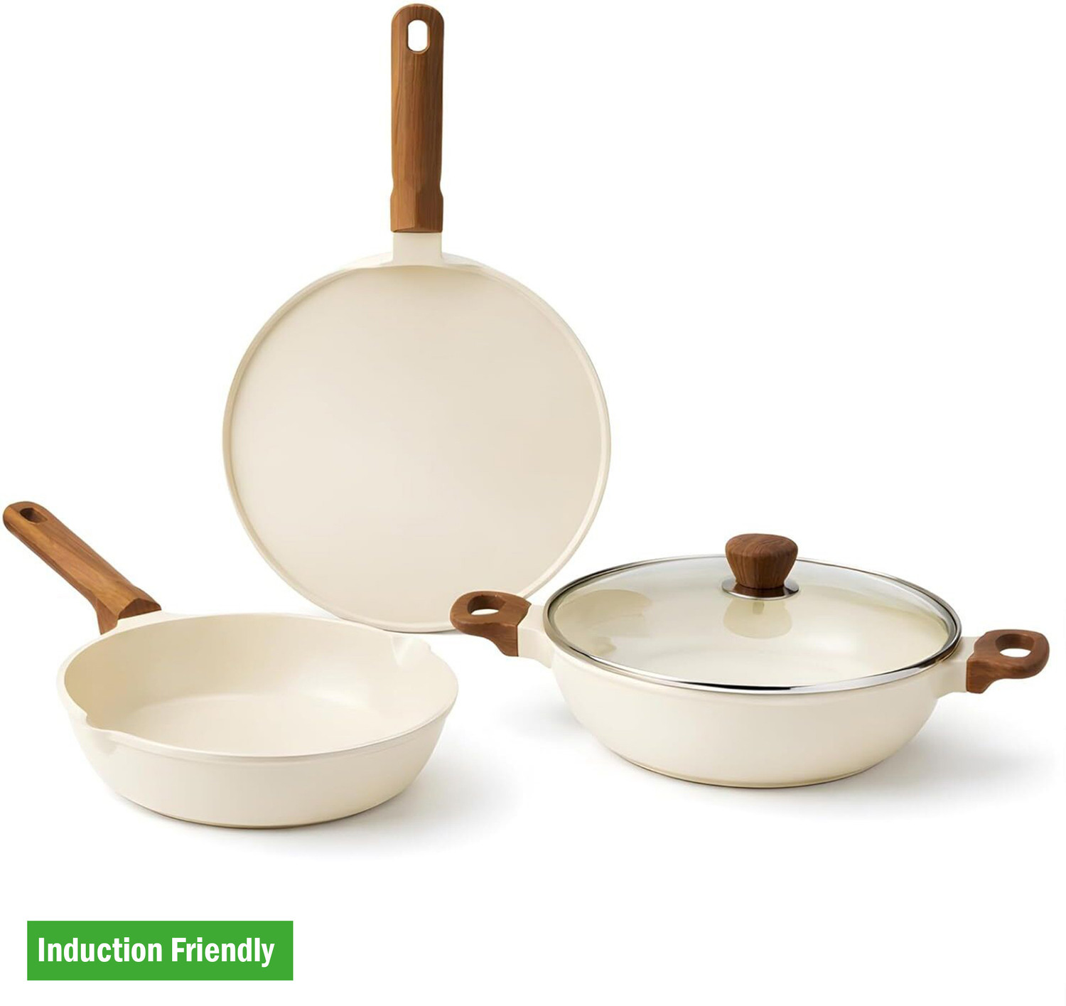 VINOD DCC3W Induction Bottom Non-Stick Coated Cookware Set (Ceramic, 4 - Piece) - Image 1