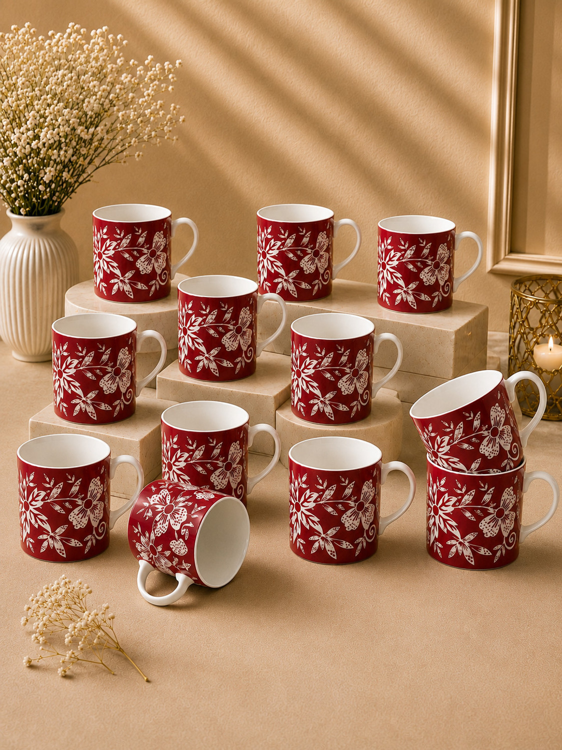 RURALGLAZE Pack of 12 Ceramic Cup Set (Red) - Image 1