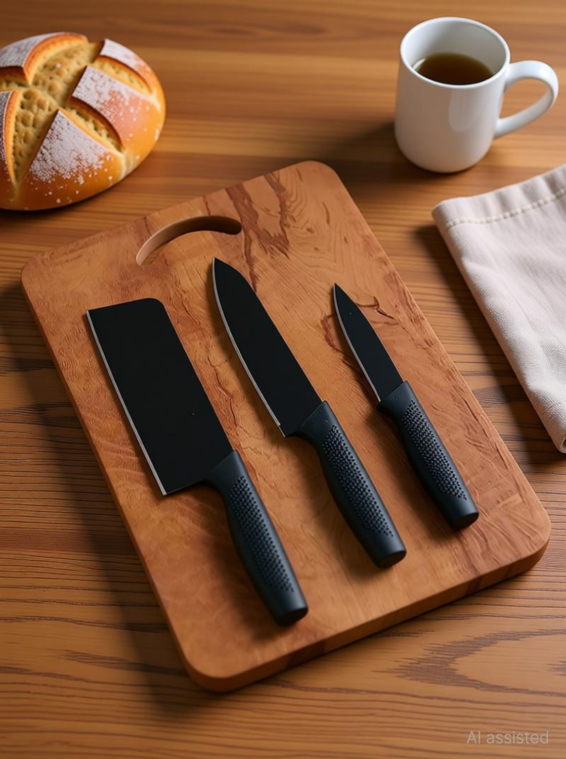 Earth Chopping Board With 3 Pic Knife Set Stainless Stee Wooden Cutting Board (Brown Pack of 1 Dishwasher Safe) - Image 1