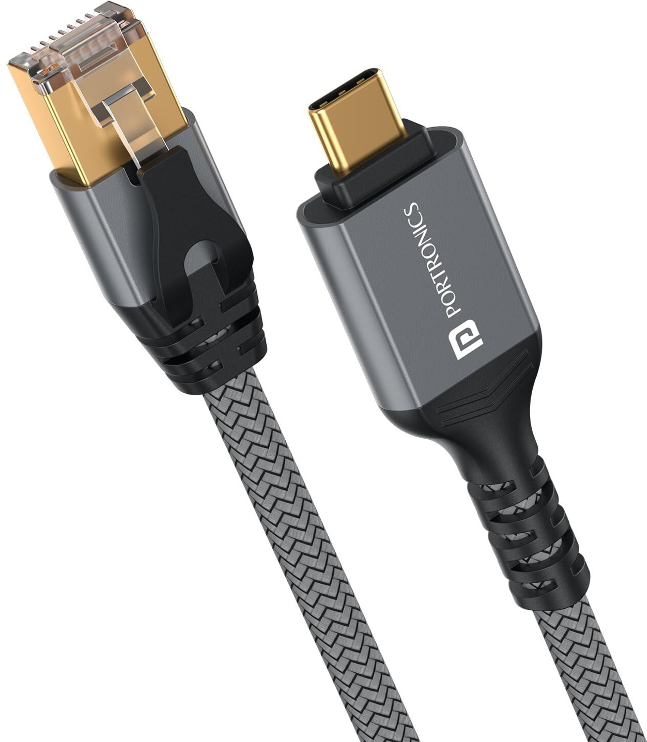 Portronics Ethernet Cable 2 m EtherC Type-C to RJ45 CAT-6 Gigabit Nylon Braided Ethernet Cable, 2-Meters (Compatible with Laptops, Tablet, Zebra, One Cable, NA) - Image 1
