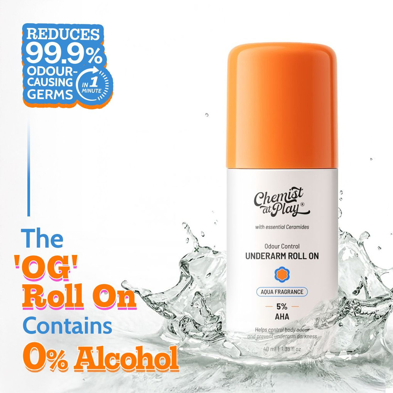 Chemist at Play 5% AHA Underarm Roll On, Aqua Fragrance, 40ml - Image 1