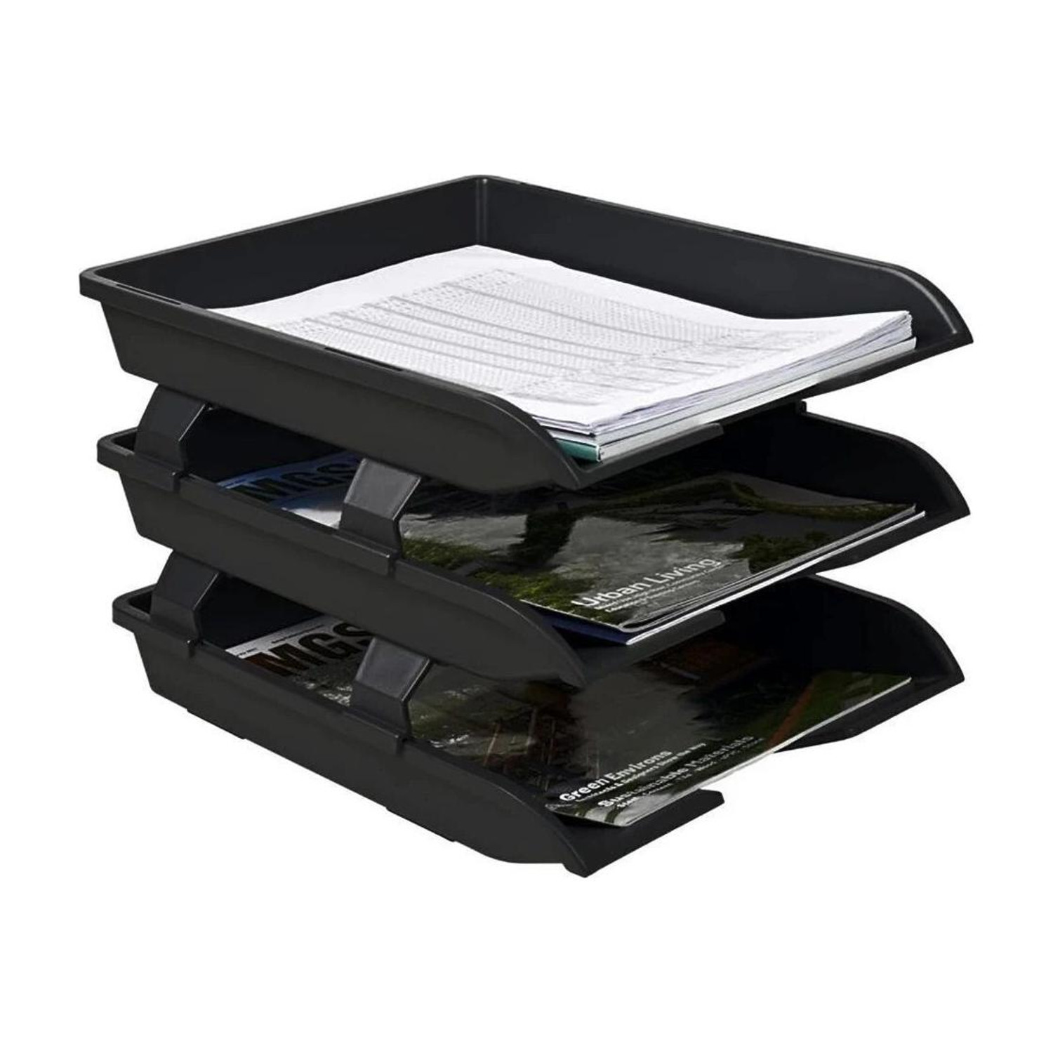 Sumoware 3 Compartments ABS Plastics File Tray Rack (Black) - Image 1