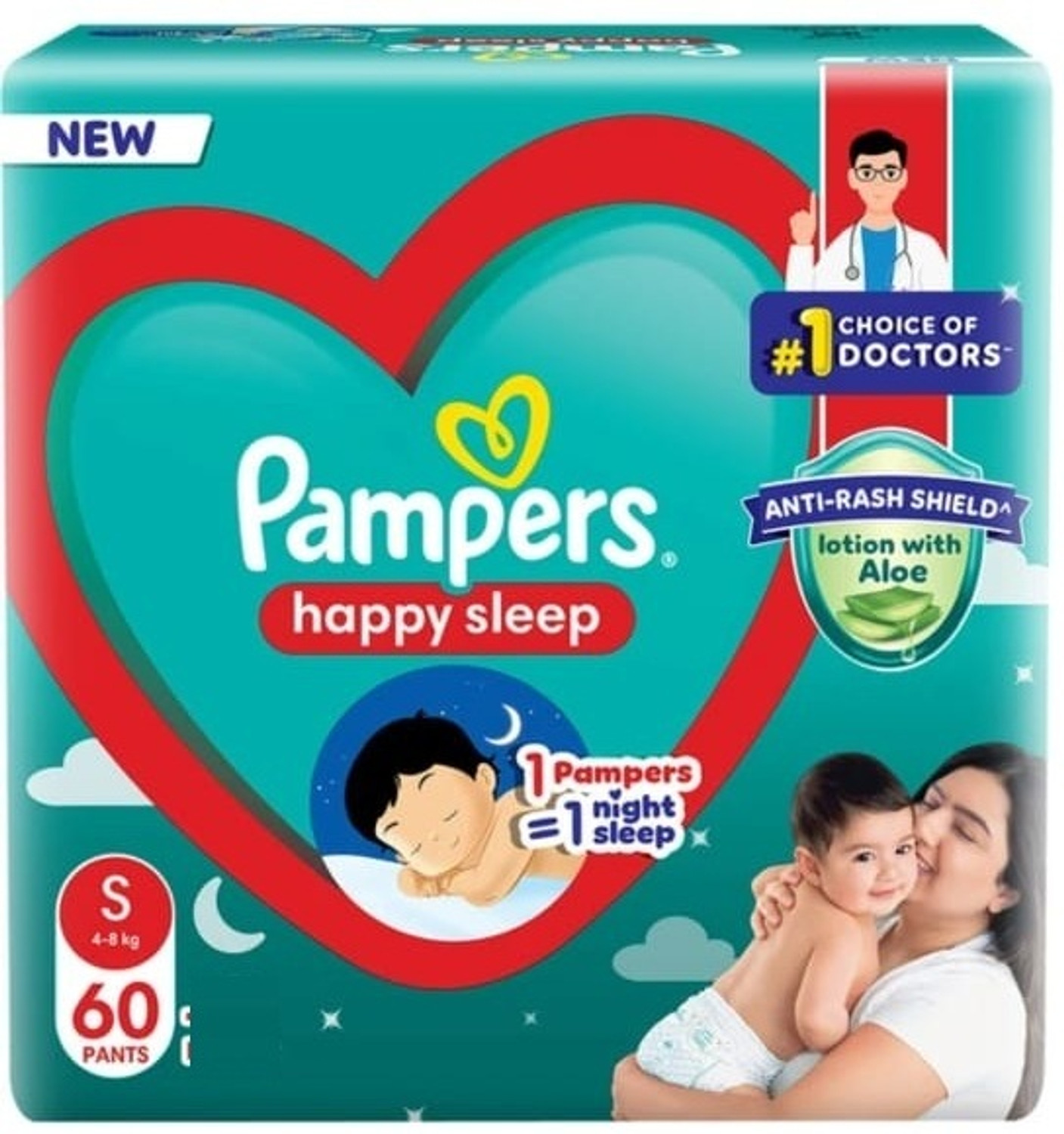 Pampers Happy Skin Pants Small 60 Count 60 Pieces - Image 1