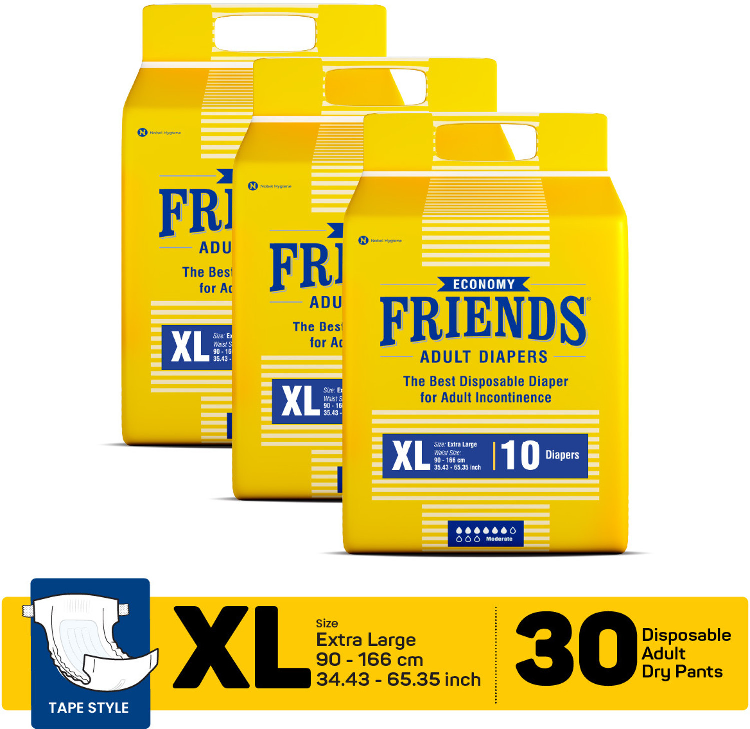 FRIENDS Economy Tape Adult Diapers XL (30 Pieces) - Image 1