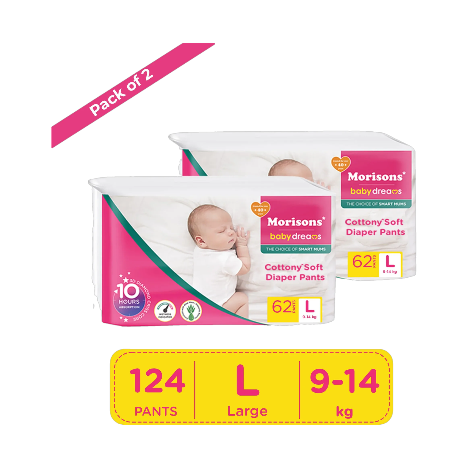 Morisons Baby Dreams Cottony Soft Pant Diapers L 124 Pieces - Image 1