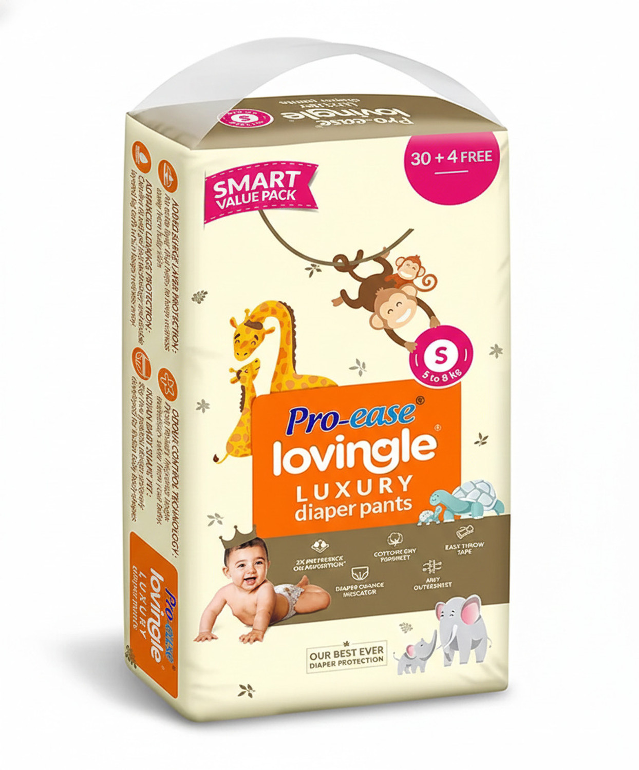 Pro-ease Lovingle Premium Baby Diaper Pants | Size Small| 34 Count Pant Diapers - S (34 Pieces) - Image 1