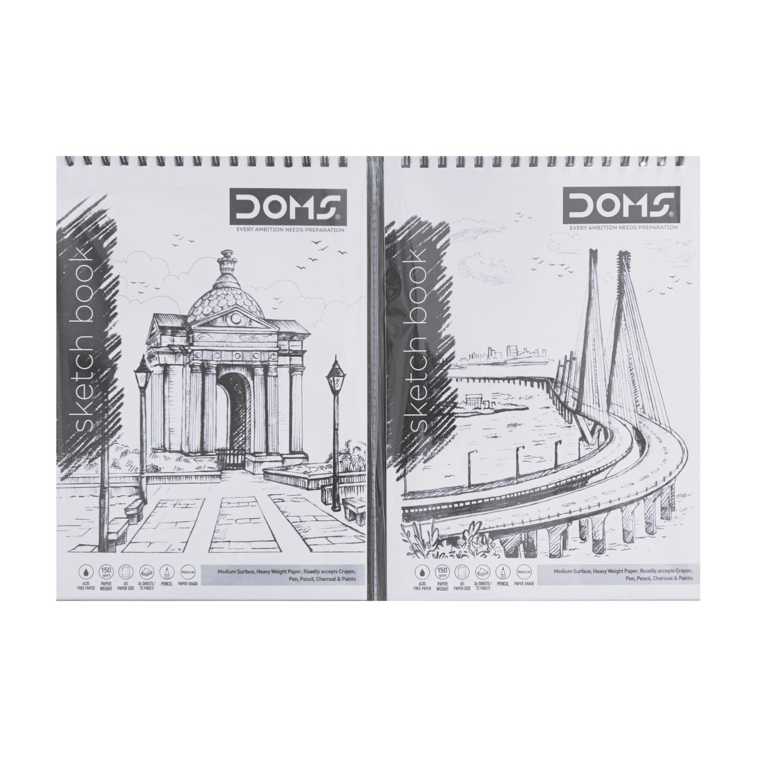 DOMS Wiro Sketch Pad A5 Plain 150GSM 72 Pages Pack of 2 - Image 1