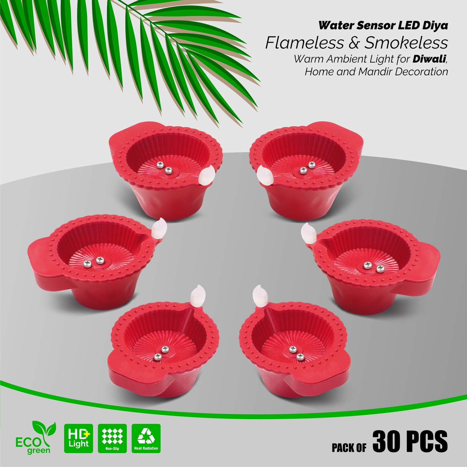 SLYKA Battery Powered Led based water sensor Diyas for Diwali, Home, Mandir decoration Plastic (Pack of 30) Table Diya Set (Height: 1.5 inch) - Image 1