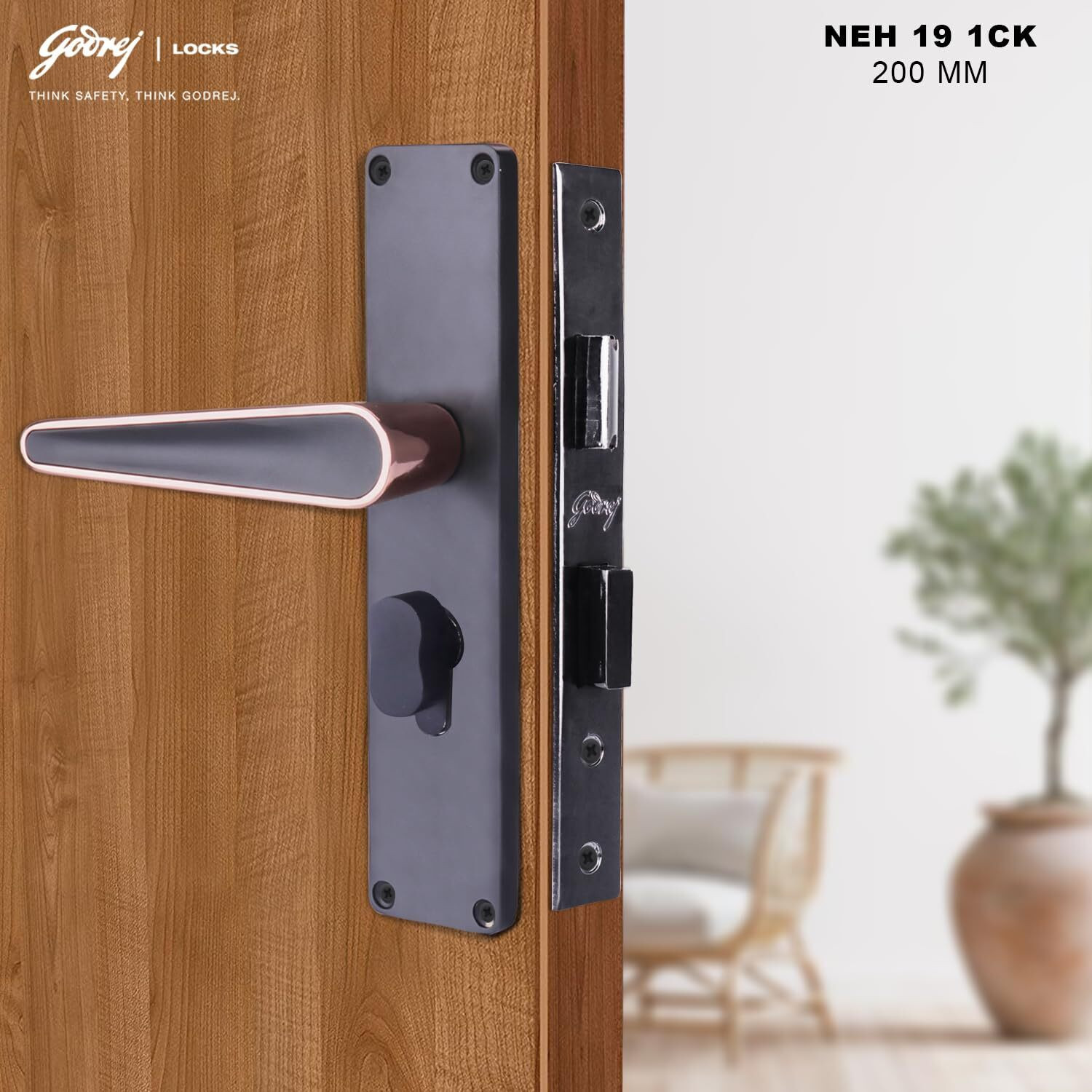 Godrej Locks Steel Matte Handlesets (Black) - Image 1