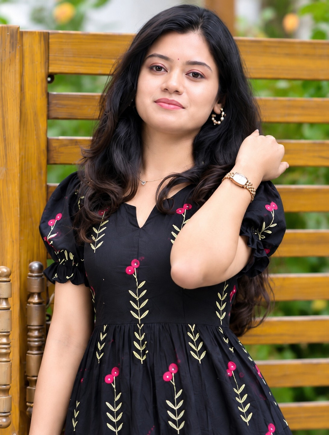 Panchiraj Women Tiered Black Midi Dress - Image 1