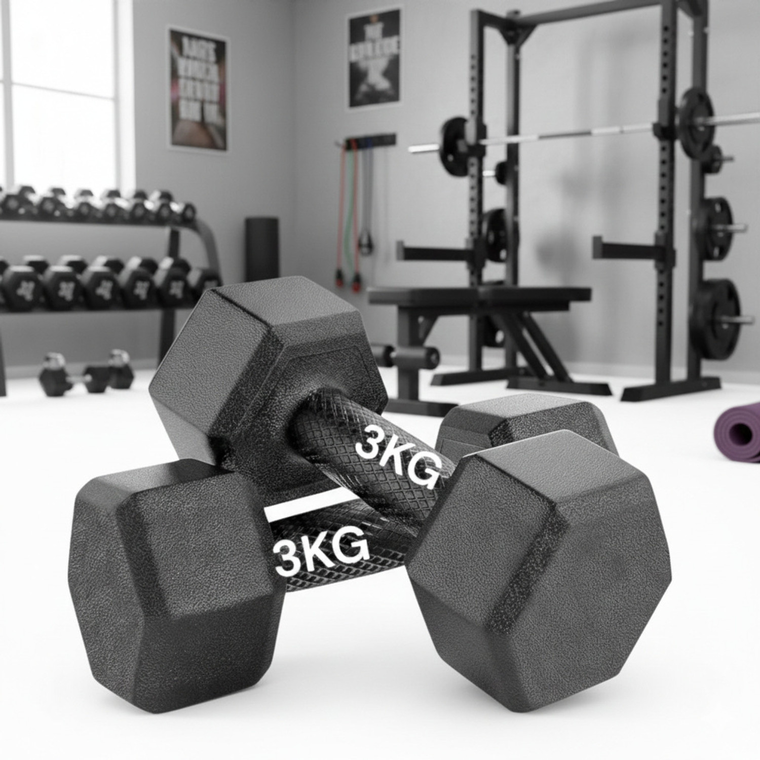 WILORA 6 kg (3kg*2pcs.=6kgs)-Piece Set for Strength Training and Toning Black dumbbell Fixed Weight Dumbbell (6 kg) - Image 1