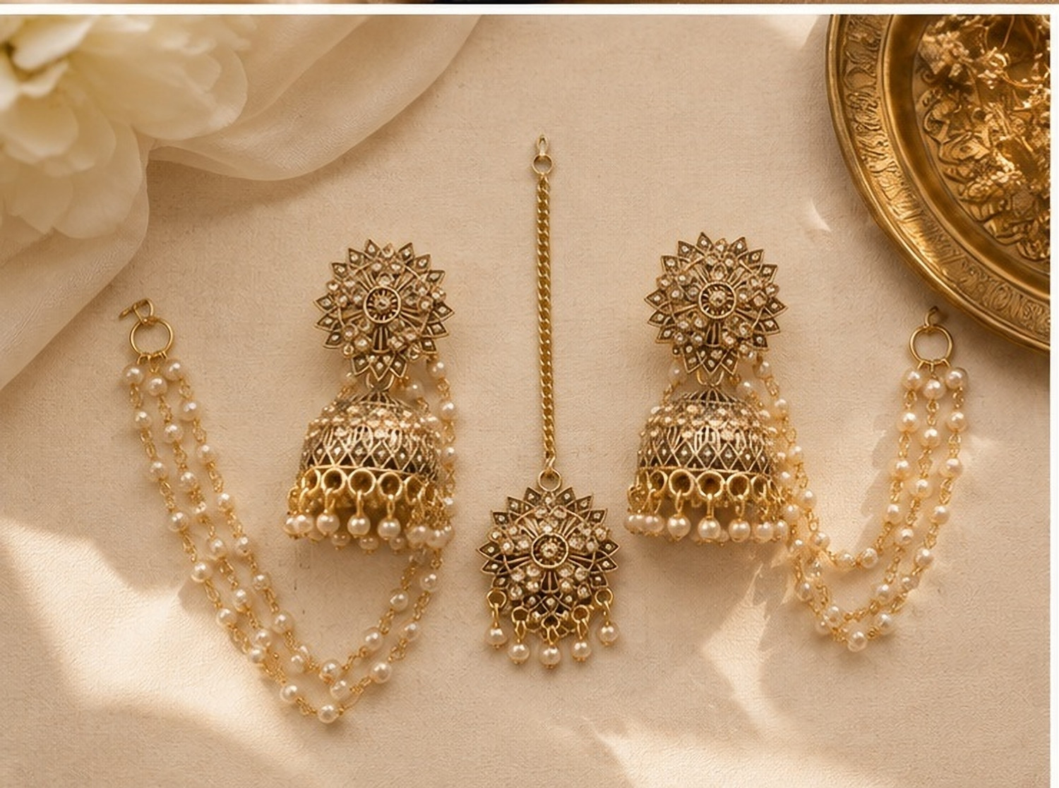 PVR Golden Jhumka with Tikka Bahubali Earring - Image 1