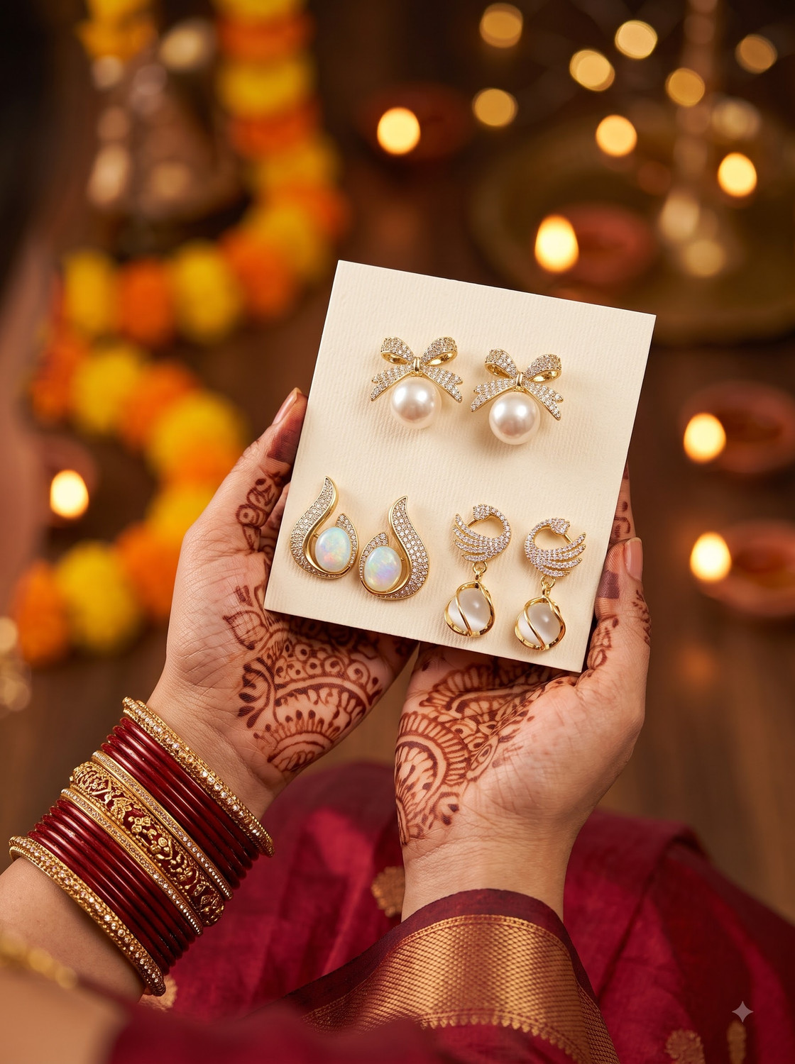 ARK JEWEL Trendy Korean Earrings Combo of 3 Pearl Alloy Cuff Earring, Drops & Danglers, Earring Set, Hoop Earring, Stud Earring, Rhinestone Studs - Image 1