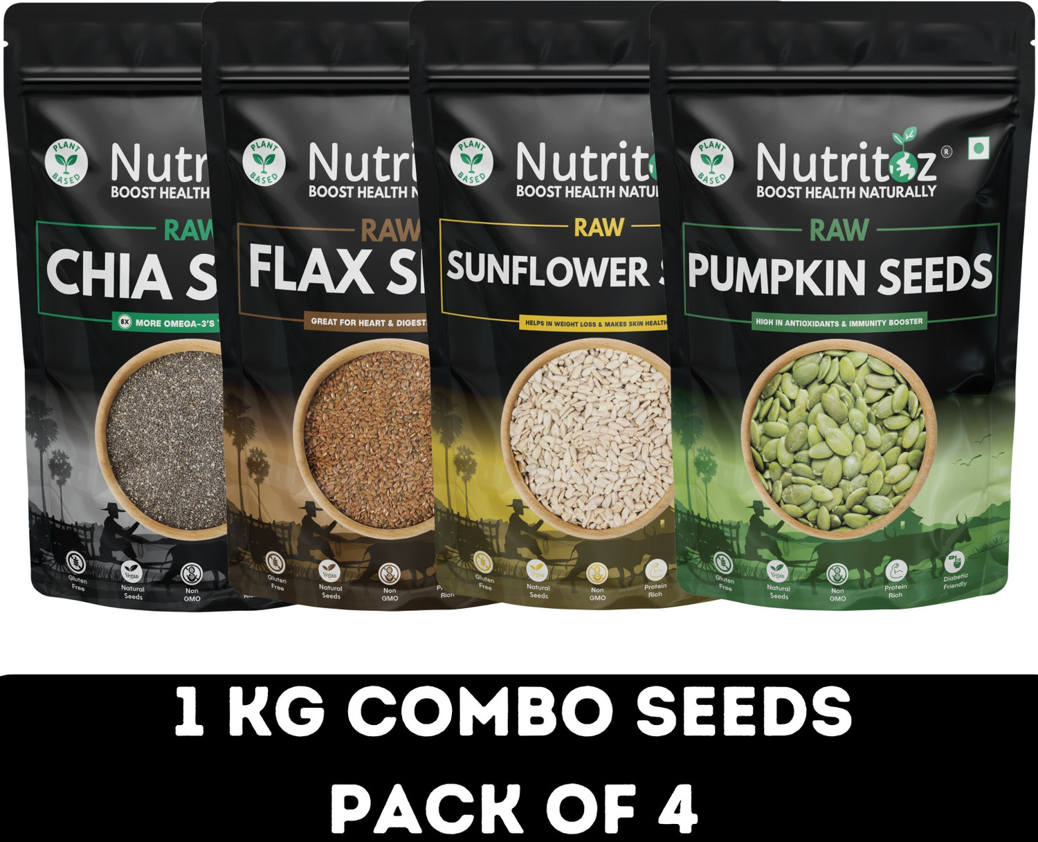 Nutritoz Premium Seeds Combo Pack of 4 (4 x 250g) - Image 1