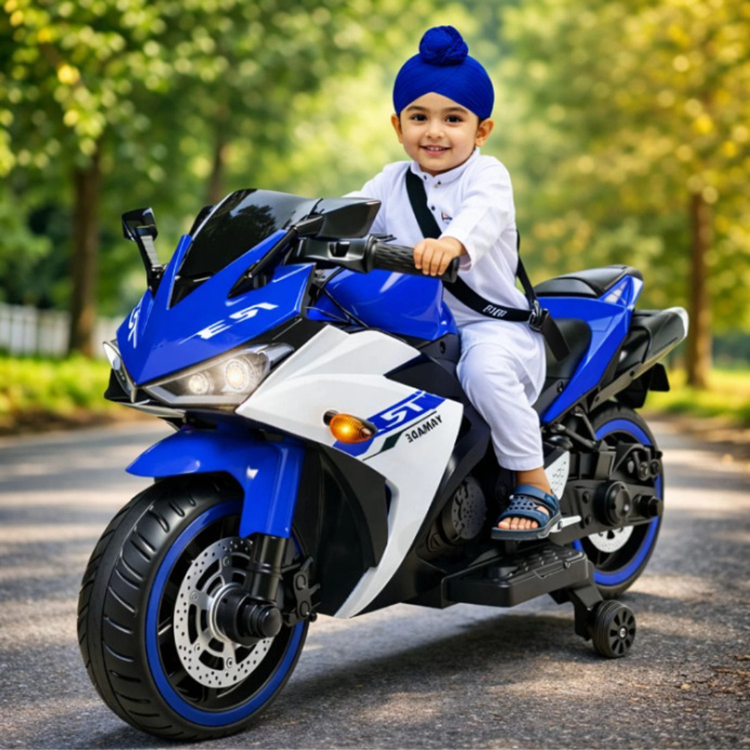 Little Love Super R3 Stylish Battery Operated Electric Ride On Sports Bike for Kids Bike Battery Operated Ride On (Blue) - Image 1