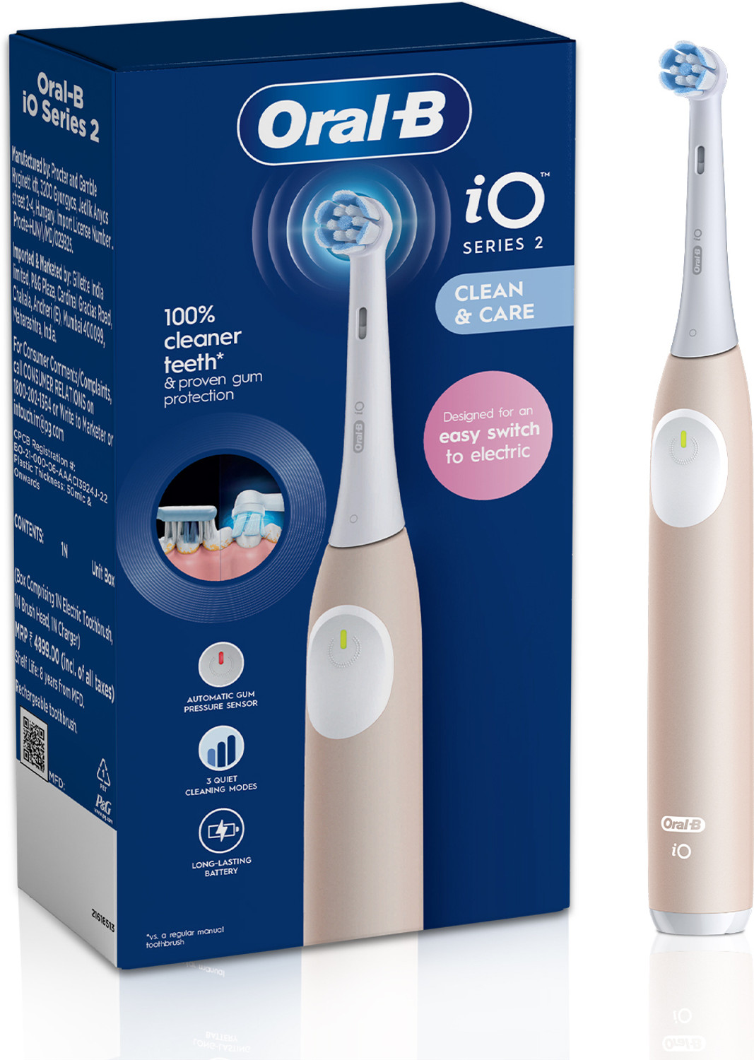 Oral-B iO2 Gentle Clean Electric Toothbrush, 3 Modes, Pink - Image 1