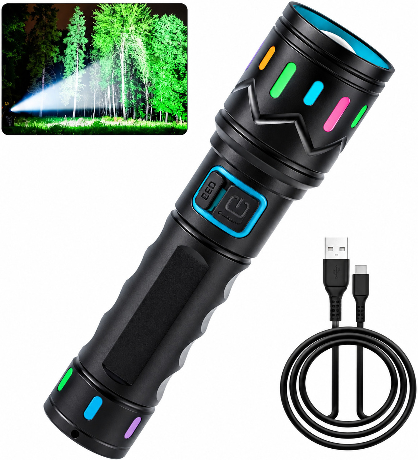 Zeno volt 036 USB Rechargeable LED Torch Light for Camping, Hiking and Emergency 6 hrs Torch Emergency Light (Black) - Image 1