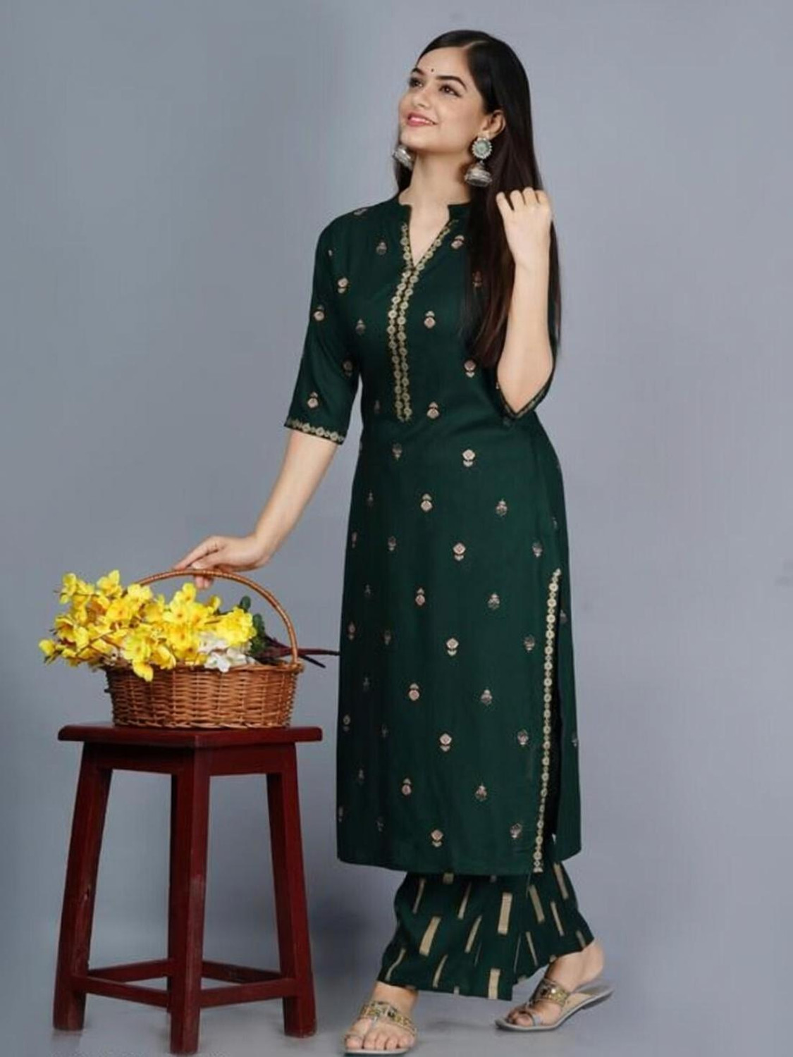 BHOMYA Women Viscose Rayon Kurti Pant Set - Image 1