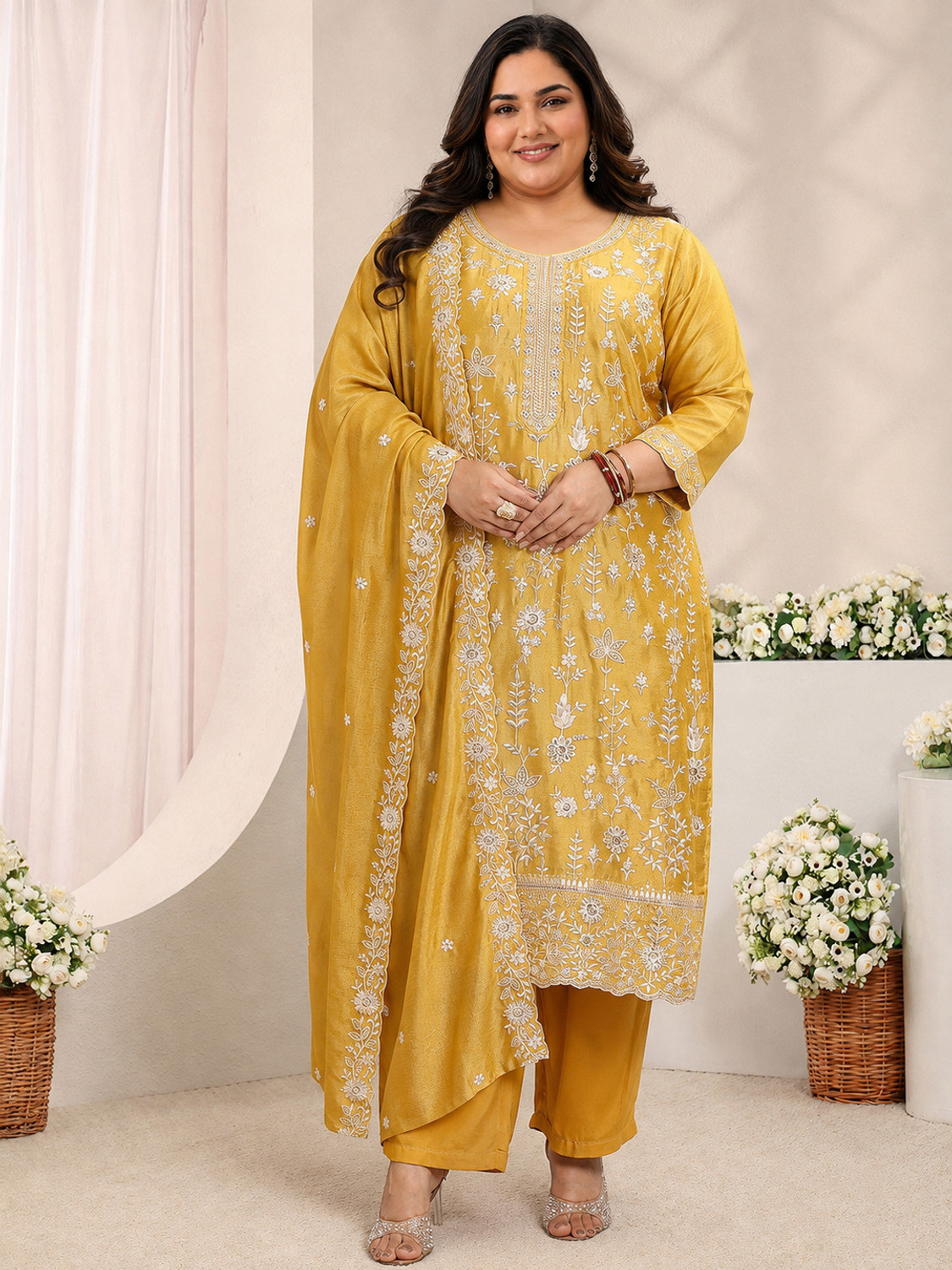 EXTRA LOVE BY LIBAS Women Silk Blend Kurta Pant Dupatta Set - Image 1
