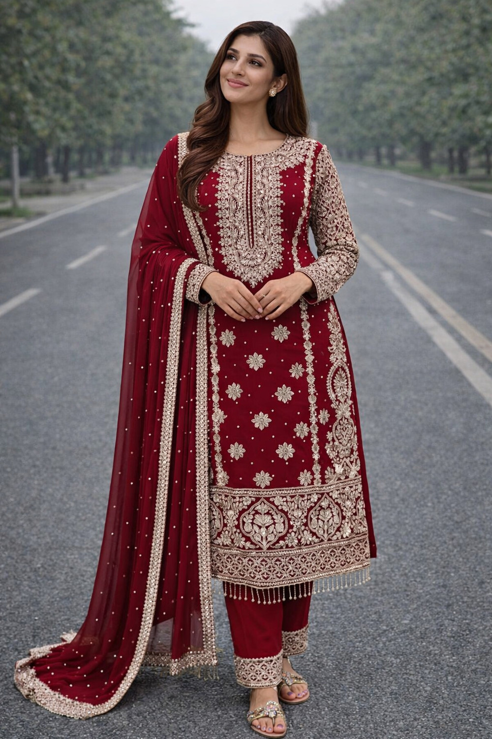 AKSHARAMERA Women Silk Blend Kurta Pant Dupatta Set - Image 1