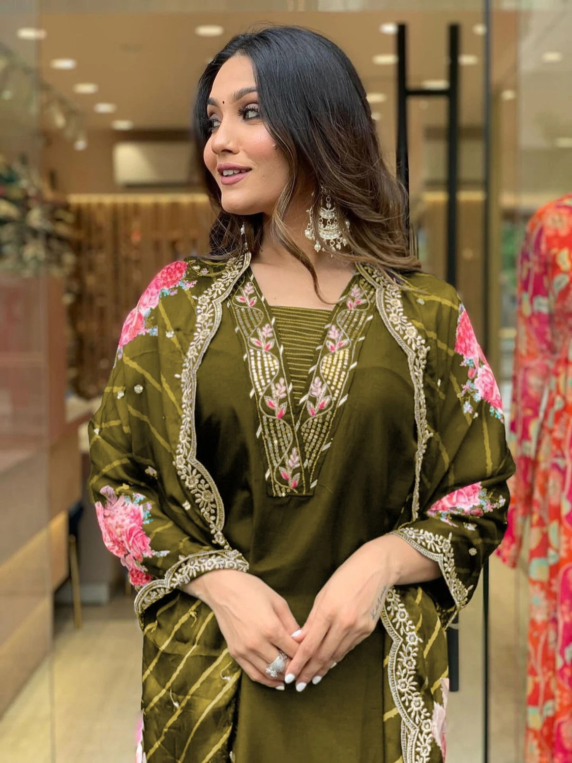 SkyTara Women Viscose Rayon Kurta Pant Dupatta Set - Image 1