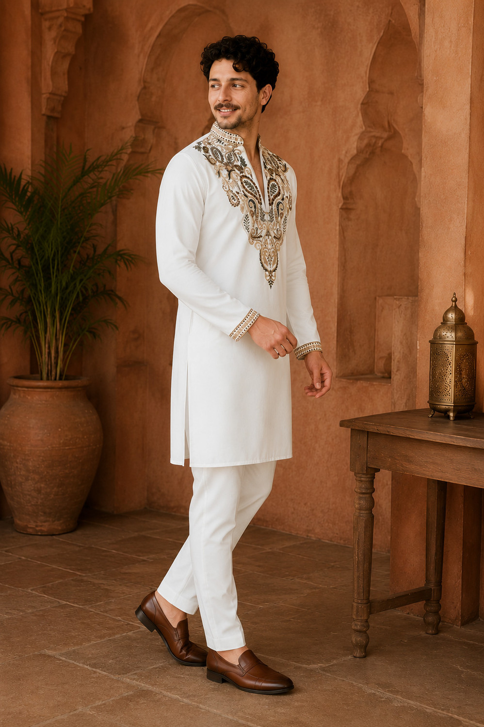 AHSAANDESIGNER Men Silk Blend Kurta Pant Set - Image 1