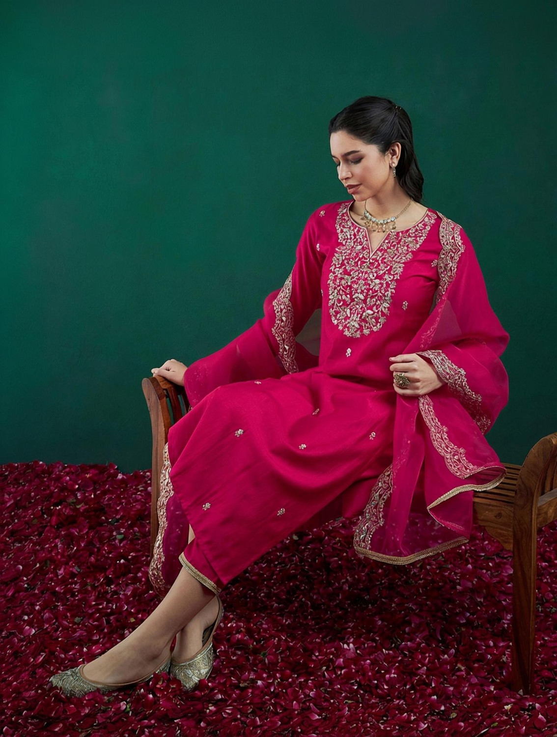 Indo Era Women Viscose Rayon Kurta Pant Dupatta Set - Image 1