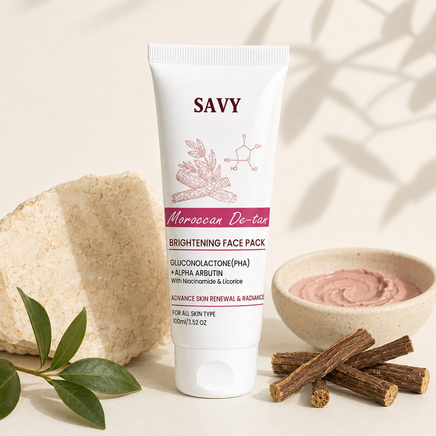 ncaffine SAVY Moroccan De-tan Brightening Face Pack (100 ml) - Image 1