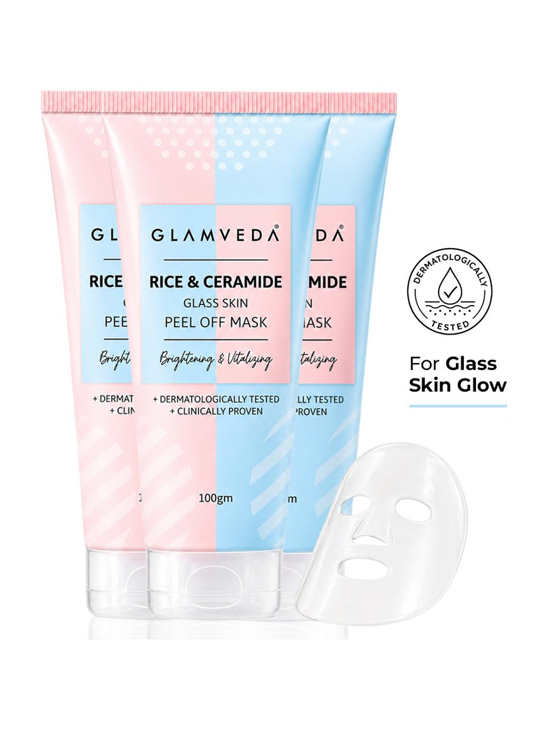 GLAMVEDA Rice & Ceramide Brightening Peel Off Mask (Pack of 3, 300g) - Image 1