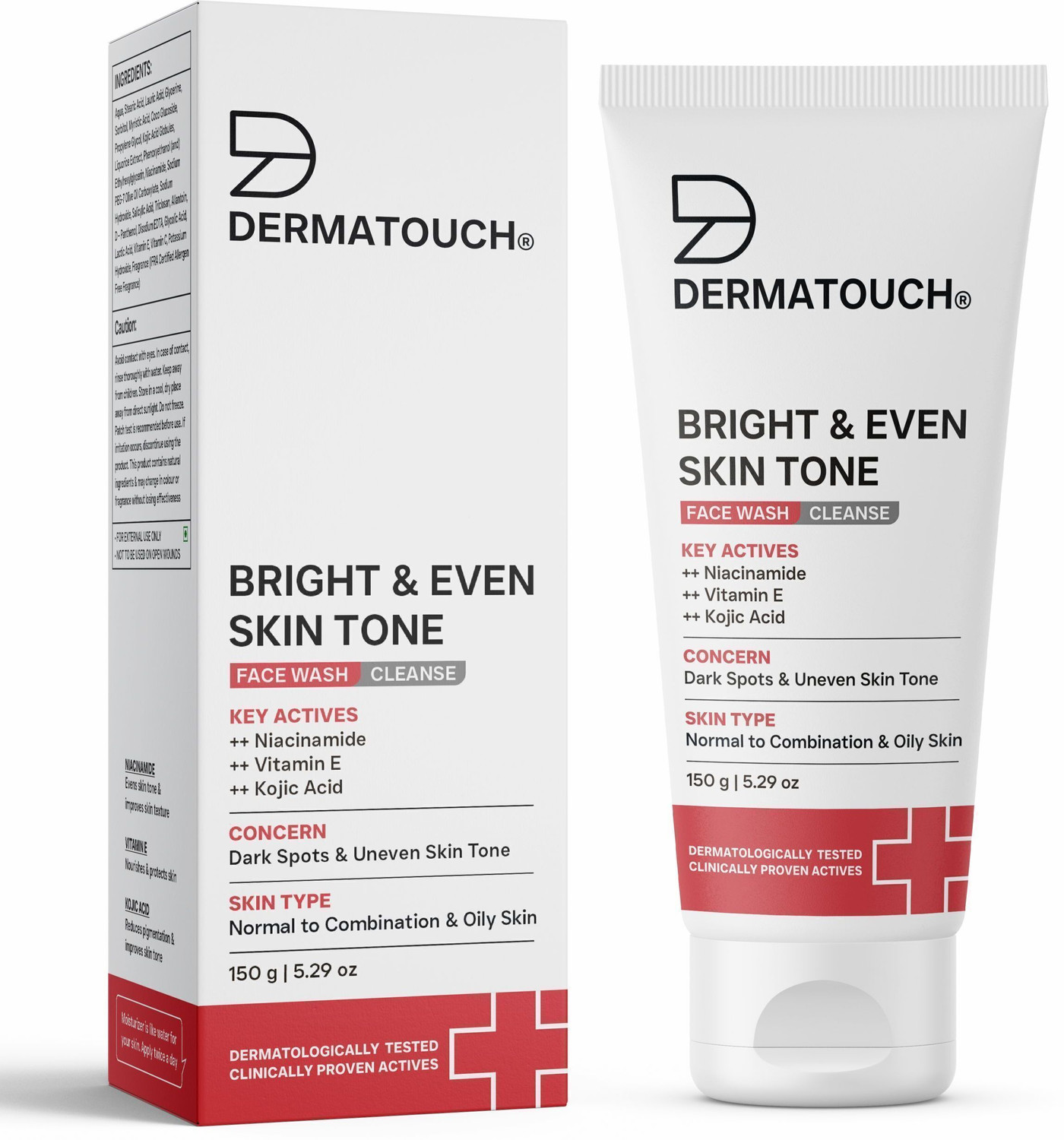 Dermatouch Bright & Even Tone with Niacinamide, Vitamin E and Kojic Acid Face Wash (150 g) - Image 1