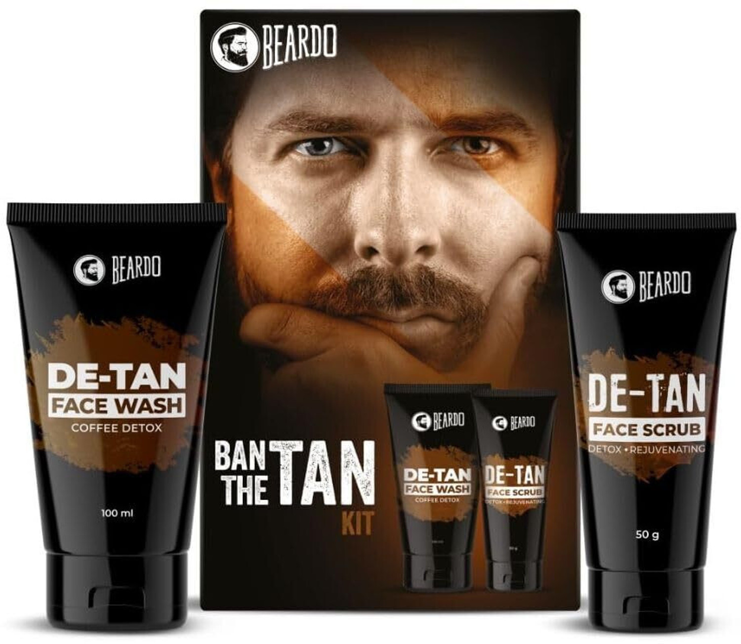 BEARDO Ban The Tan Kit | Reduces Tan for Glowing | Coffee De-Tan Face Scrub & Face Wash (150 ml) - Image 1