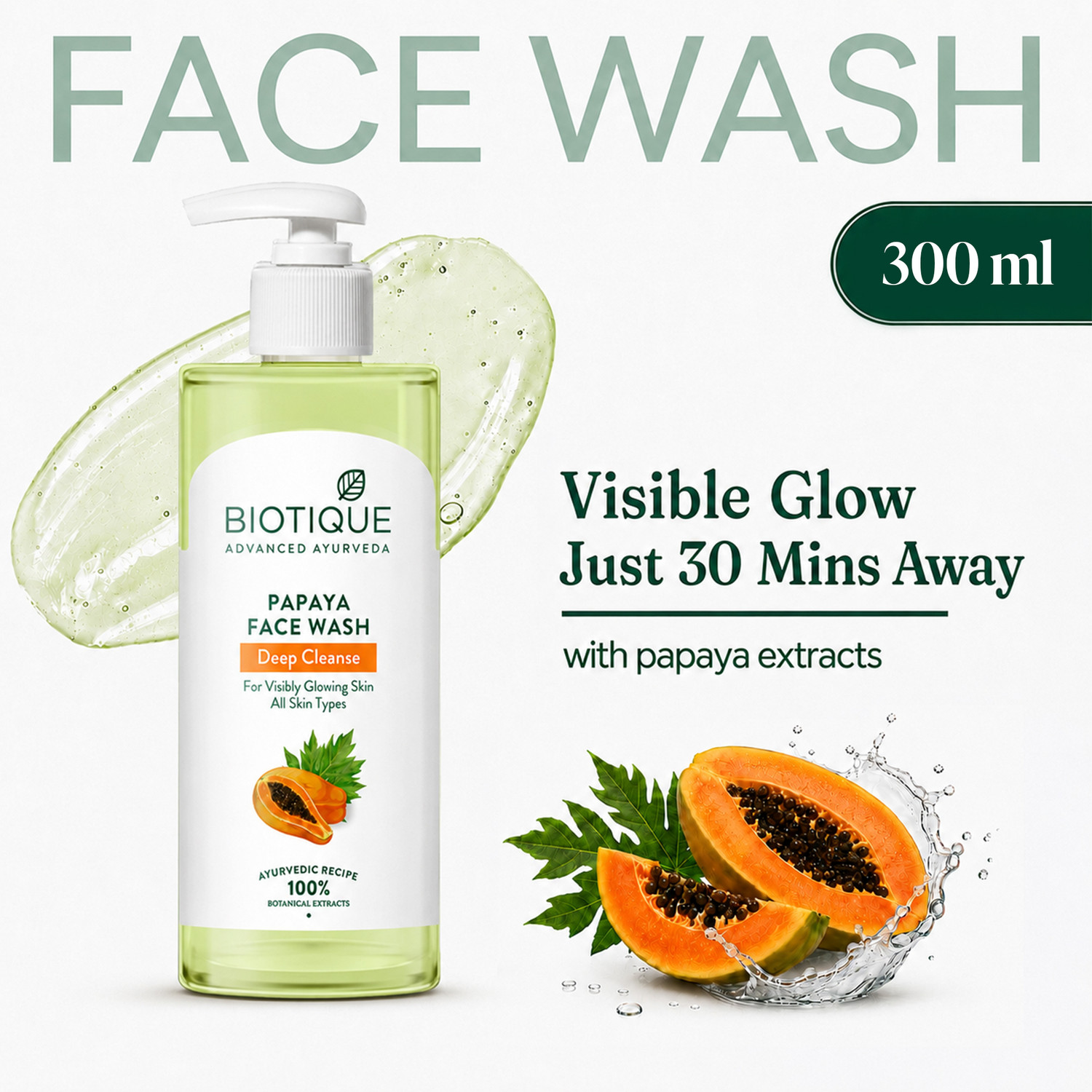 BIOTIQUE Papaya Deep Cleanse Face Wash, 300 ml - Image 1