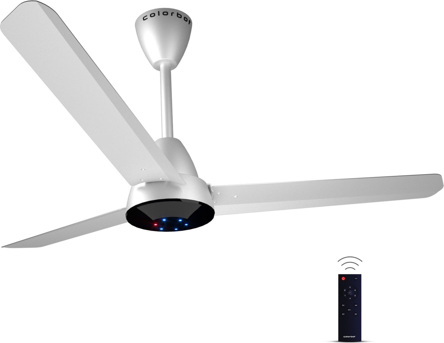 Colorbot Helix BLDC Remote Controlled | Highspeed |LED|Reverse Mode| AeroQuiet+ Technolog with 4 Year Warranty BLDC Motor with Remote, With LED Indicators 1200 mm Ceiling Fan (5 Star | Arctic White | Pack of 1) - Image 1