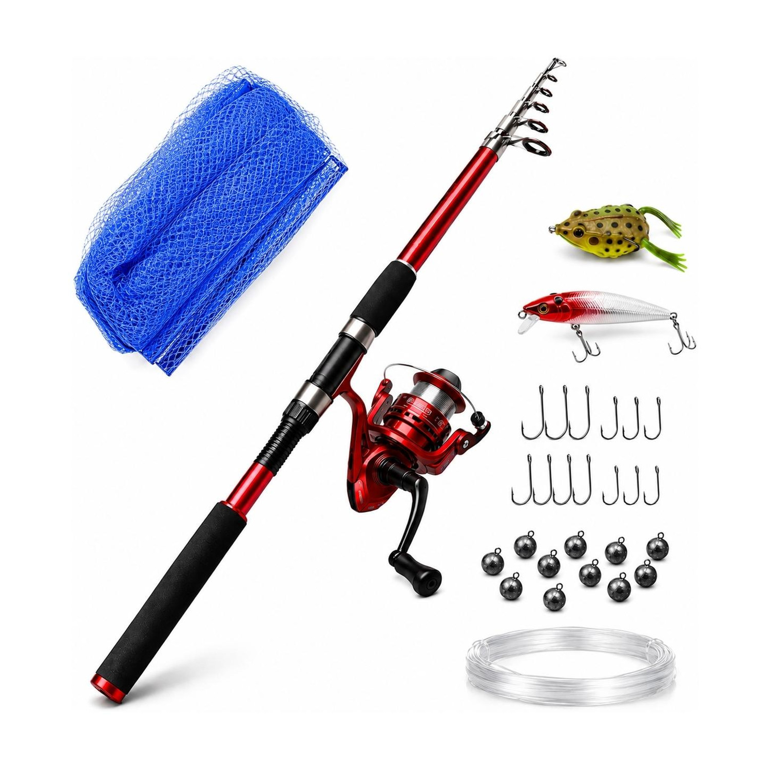 YadavGlobalMart 7ft Telescopic Fishing Rod & Reel Combo Red - Image 1