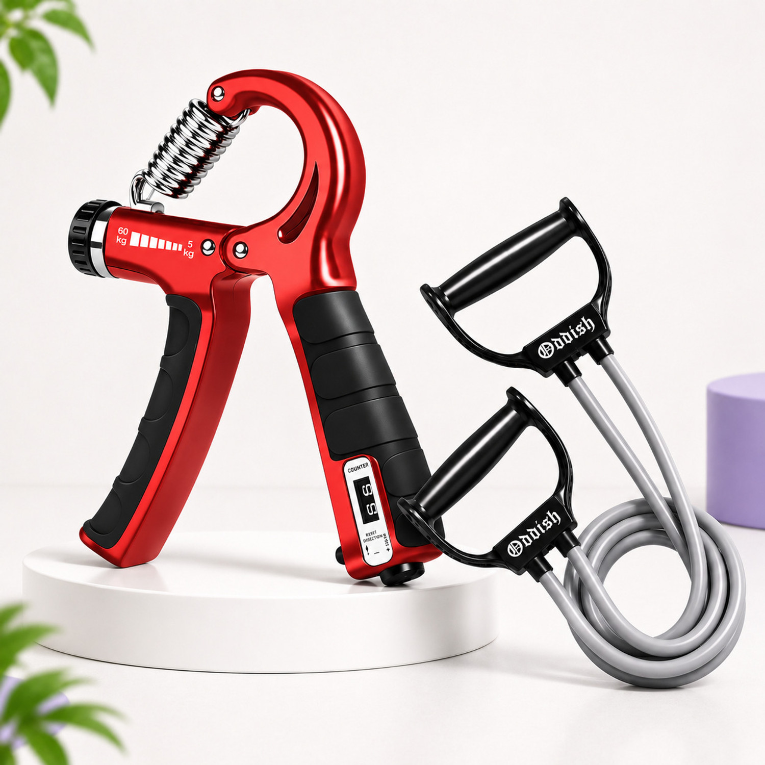 Oddish Counter Hand Gripper 5â60 kg & Resistance Toning Tube Combo for Men & Women Hand Grip/Fitness Grip (Grey, Red) - Image 1