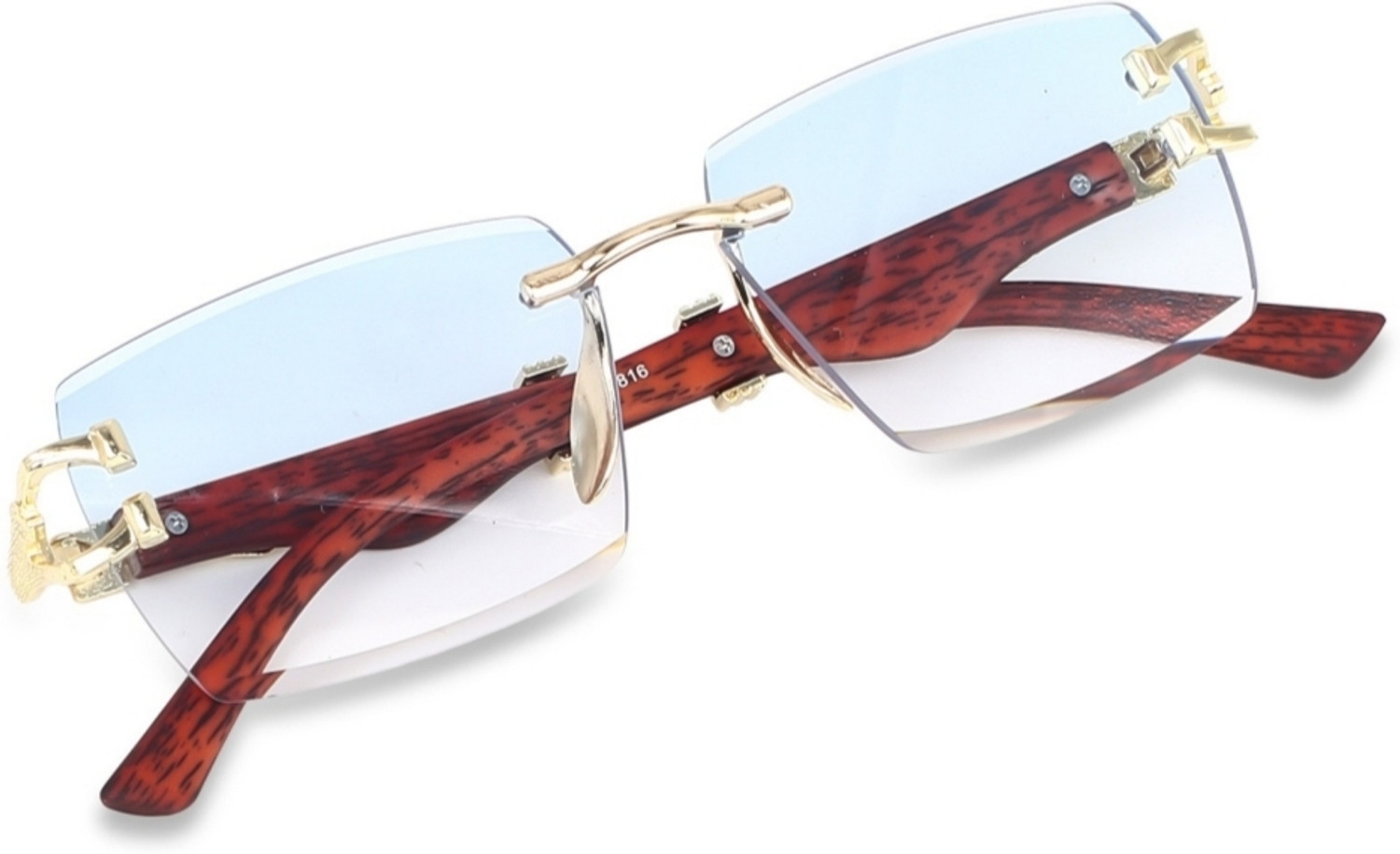 TAHAENTERPRISE Rimless Rectangle Blue Cut Frame For Men & Women (144 mm) - Image 1