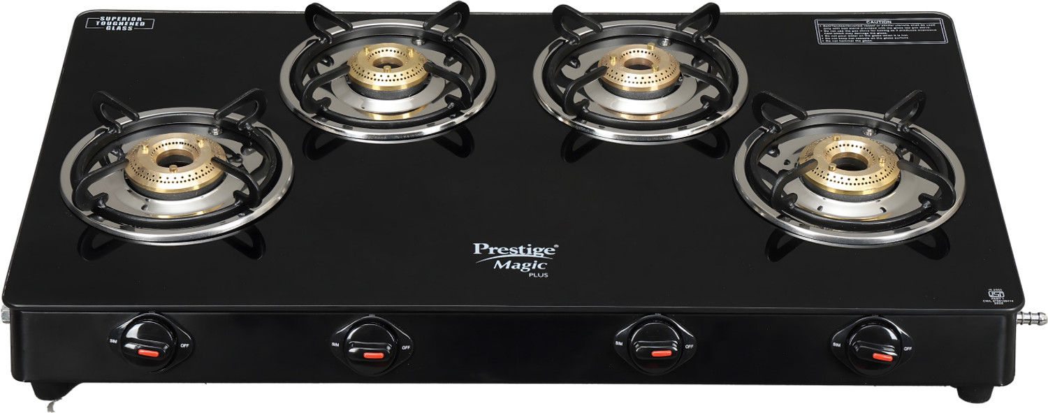 Prestige Magic Plus GTMP-04 L With Powder Coated Body Glass Manual Gas Stove (4 Burners) - Image 1