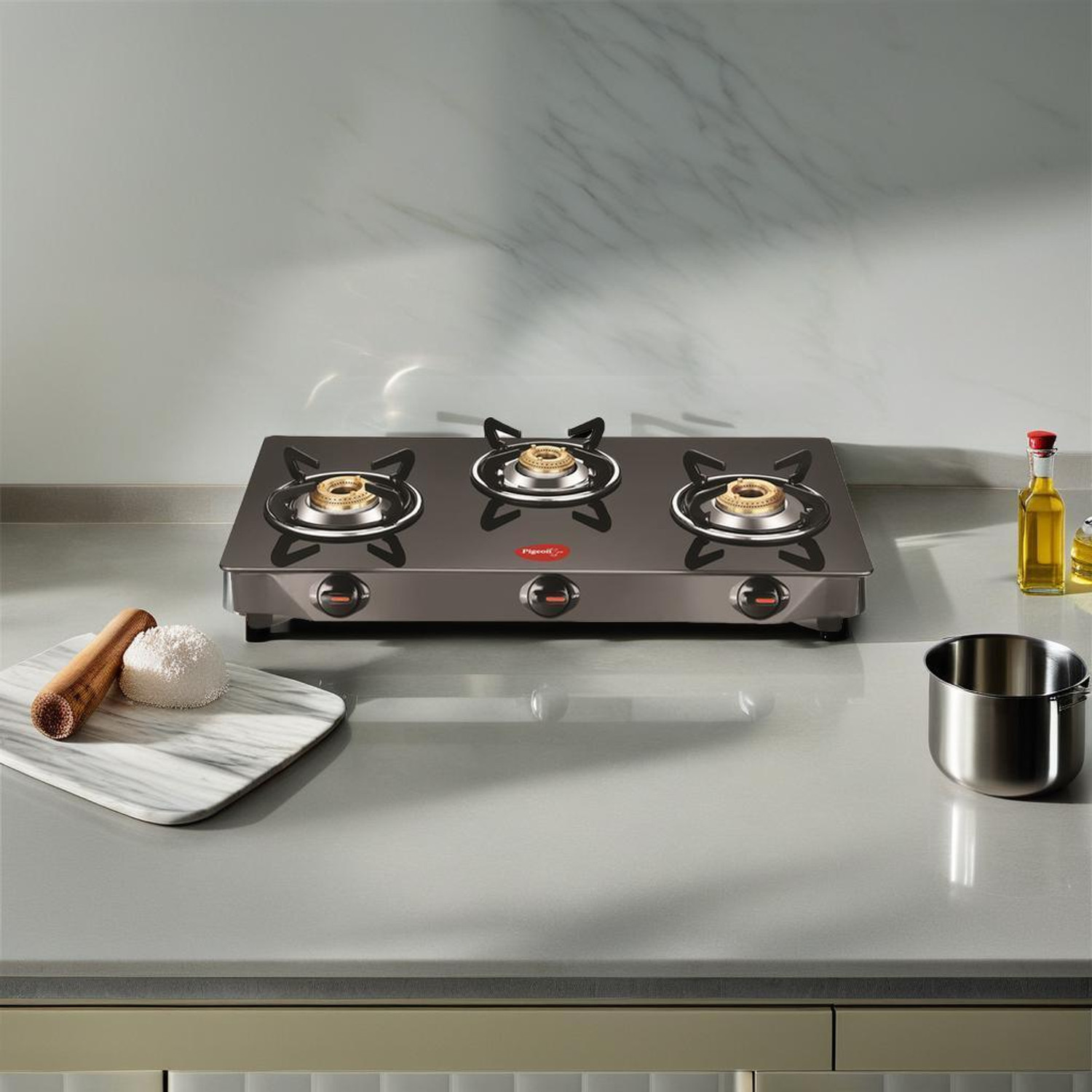 Pigeon Brunet Glass Manual Gas Stove 3 Burners - Image 1