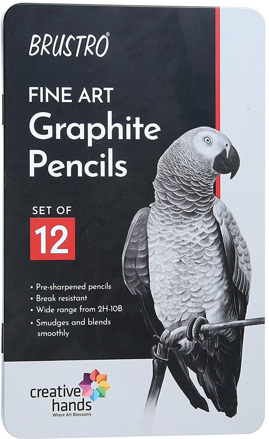 BRuSTRO Artists Fineart Graphite Pencil Set of 12 (10B-2H) with Elegant Tin Box Pencil (Pack of 12) - Image 1