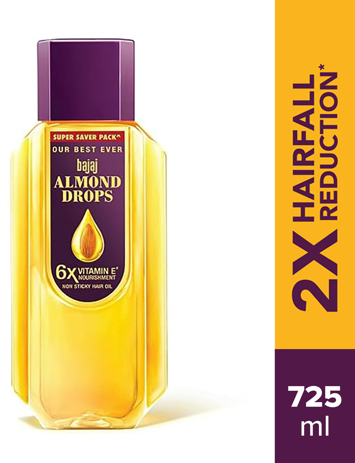 BAJAJ Almond Drops with 6X Vitamin E Nourishment for 2X Hairfall Reduction Hair Oil (725 ml) - Image 1