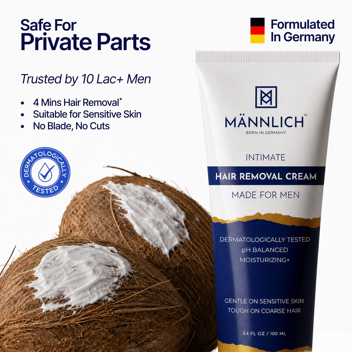 Mannlich Intimate Hair Removal Cream for Men, 100ml - Image 1