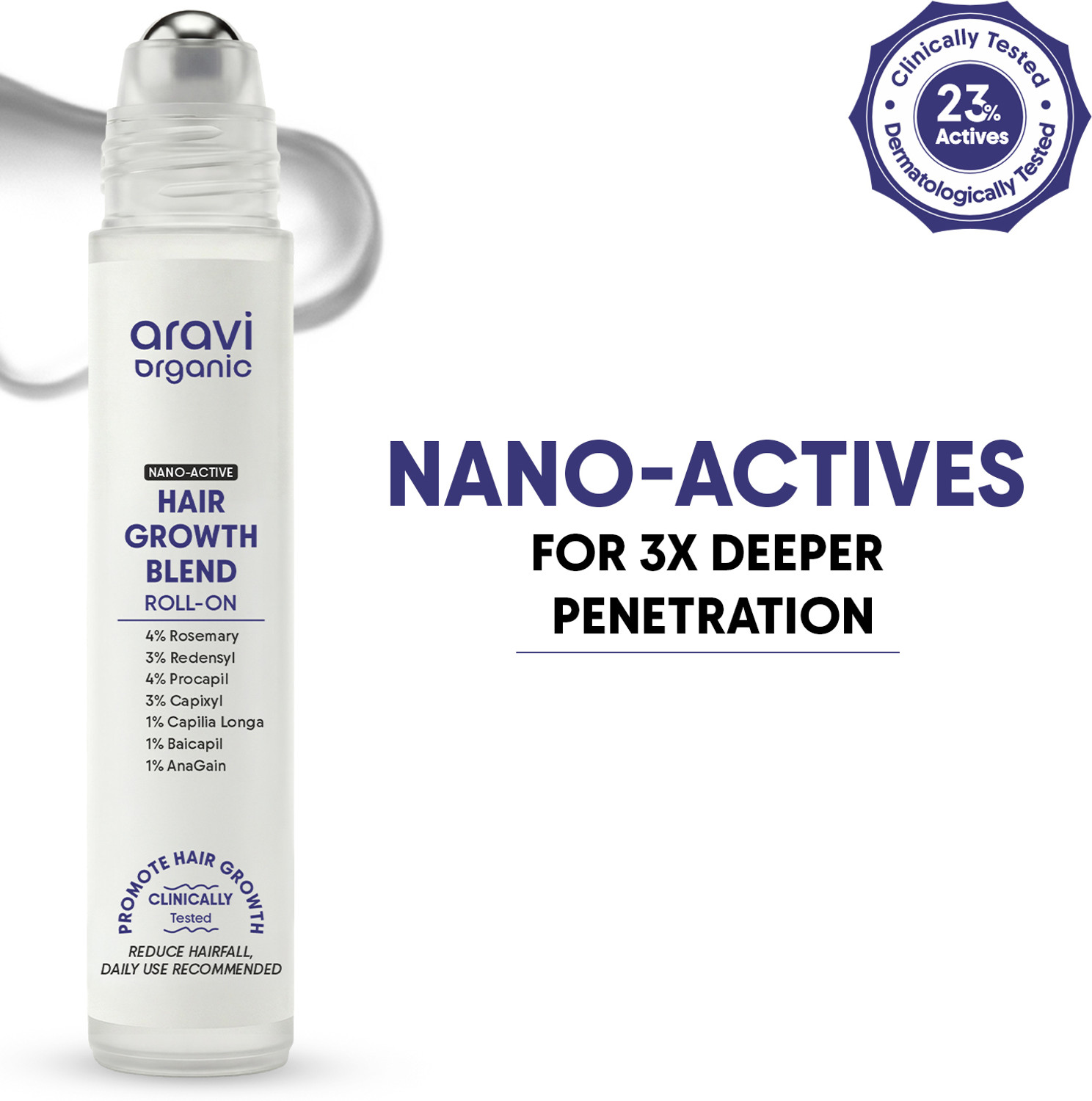 Aravi Organic Nano Active Hair Growth Serum Roll On- 4% Rosemary|3% Redensyl|Boost Hair Growth (25 ml) - Image 1