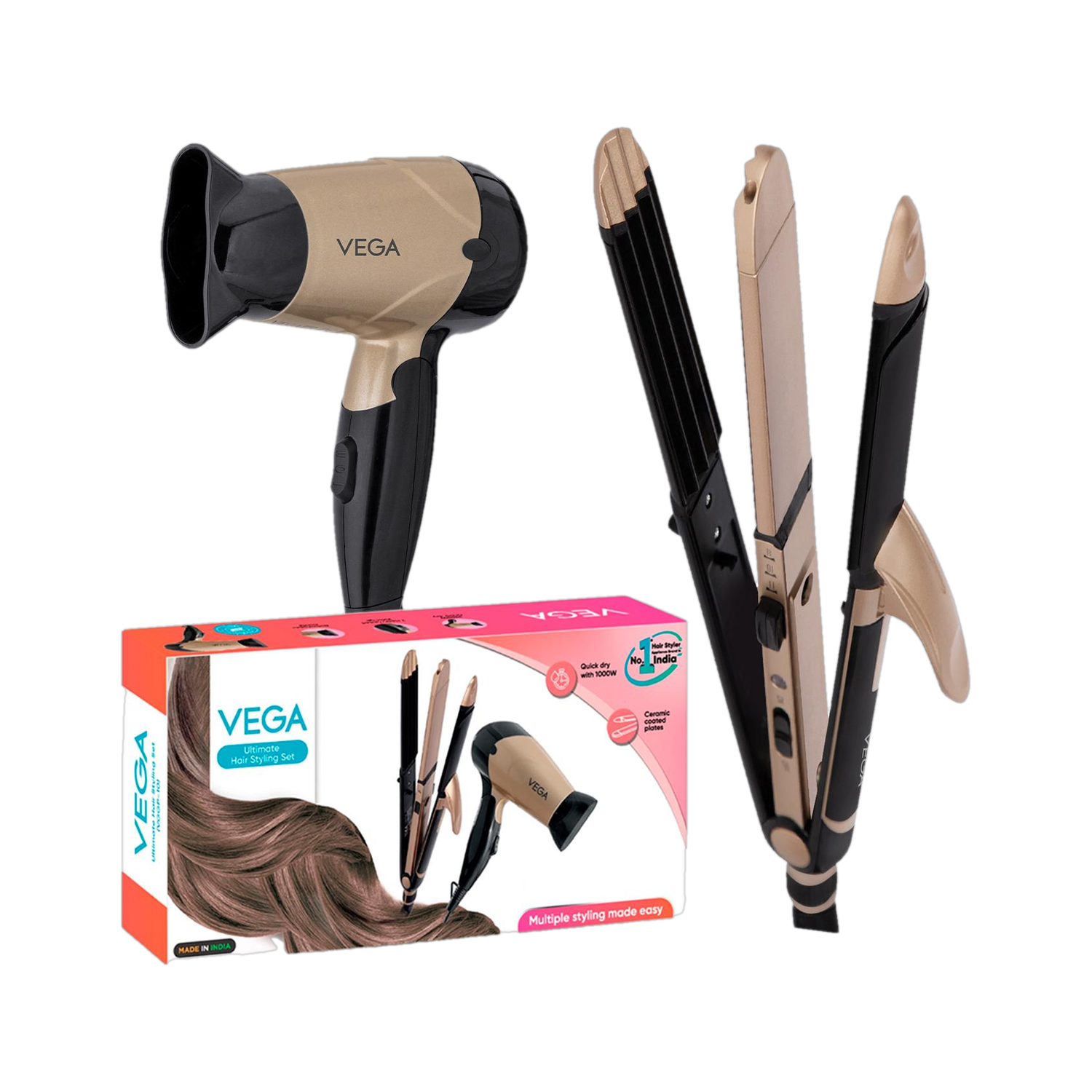 VEGA VGGP-10 3-in-1 Hair Dryer and Straightener Combo - Image 1