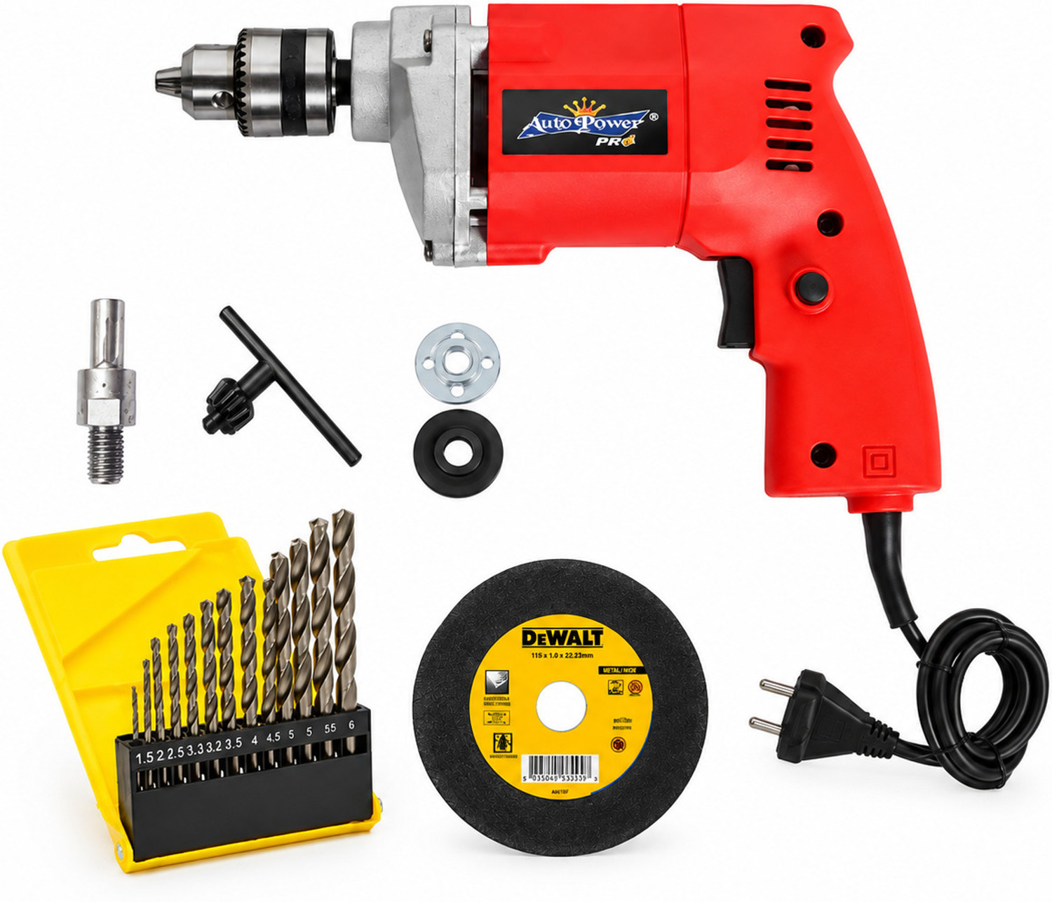 Mamodiaz Auto Power AP-10mm Drill Machine with Iron Cutting & Complete Set With 13 pcs Drill Bit set Impact Driver (10 mm Chuck Size, 500 W) - Image 1