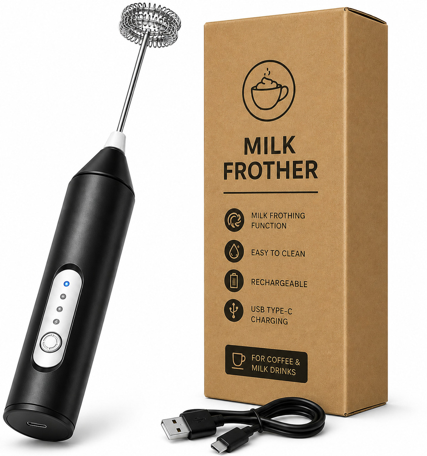 FINIFAB Electric Milk Frother Steel Spiral Whisk - Image 1