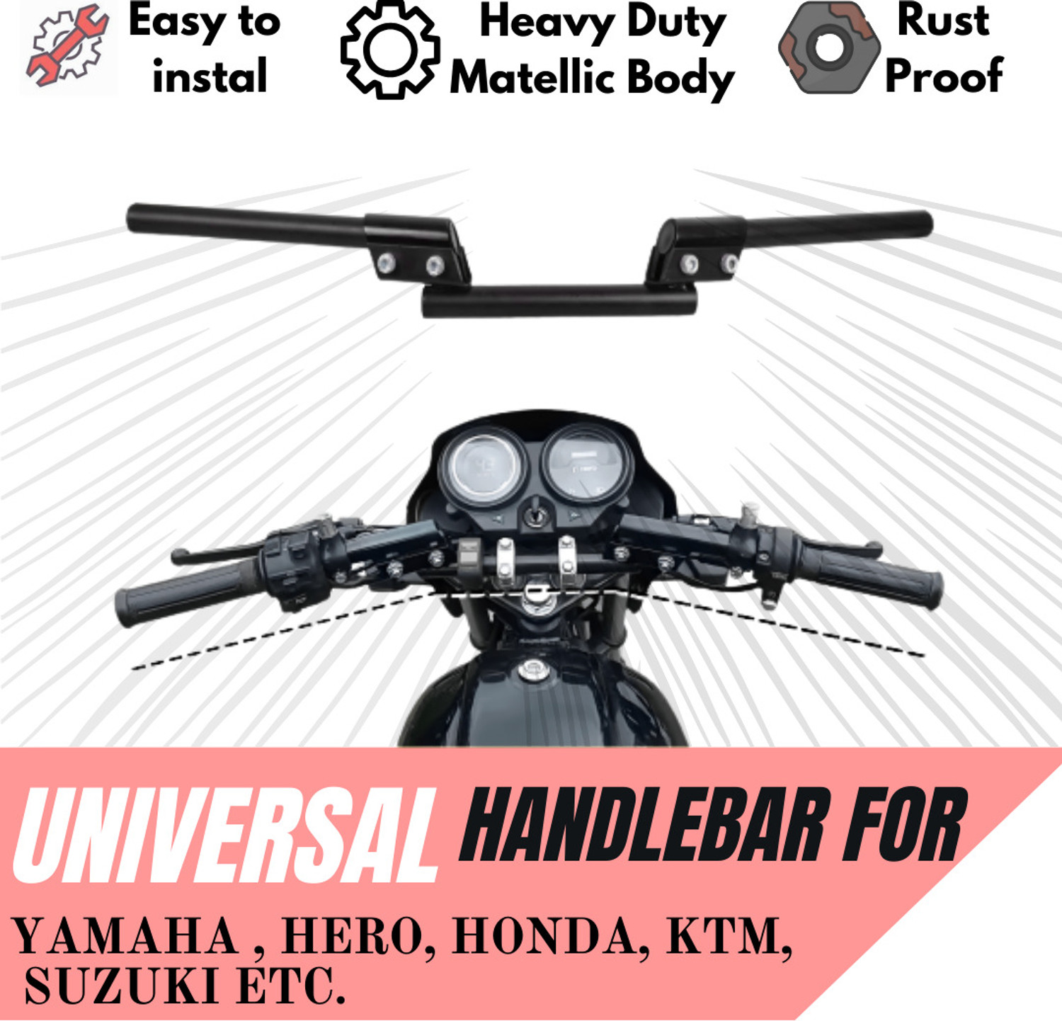 SHOWRIDE à¤¶à¥à¤°à¤¾à¤à¤¡ Motorcycle Stylish For All Universal Bike Fit 3 Pipe Handlebar Good Quality à¤¹à¥à¤à¤¡à¤²à¤¬à¤¾à¤° (à¤à¤¾à¤²à¤¾) - Image 1
